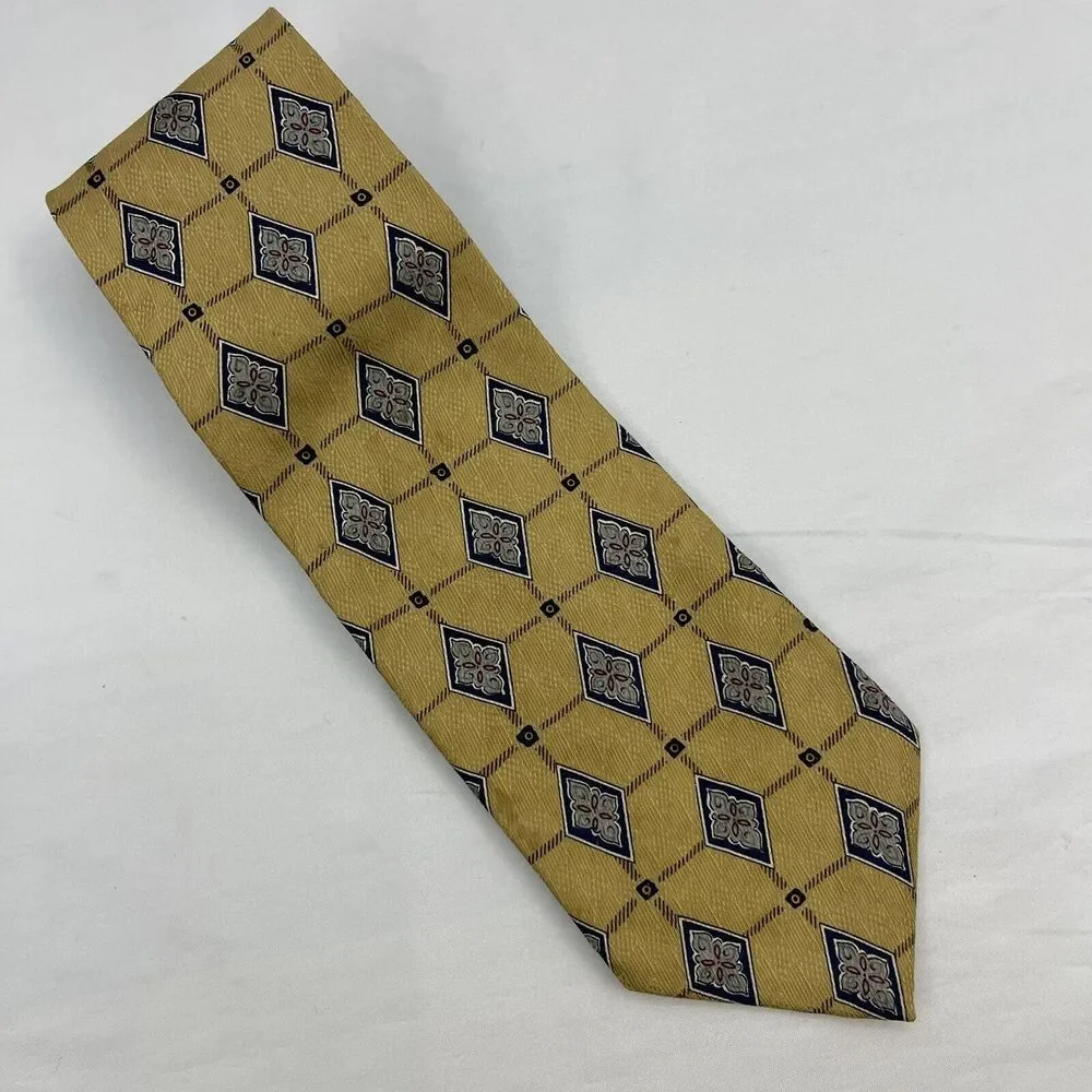 Woodward  Mens Necktie‎ Gold Geometric Print Tie 100% Silk 4